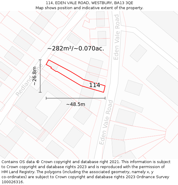 114, EDEN VALE ROAD, WESTBURY, BA13 3QE: Plot and title map