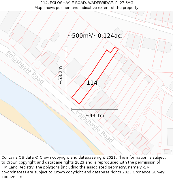 114, EGLOSHAYLE ROAD, WADEBRIDGE, PL27 6AG: Plot and title map