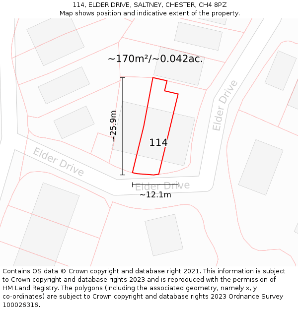 114, ELDER DRIVE, SALTNEY, CHESTER, CH4 8PZ: Plot and title map