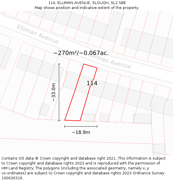 114, ELLIMAN AVENUE, SLOUGH, SL2 5BE: Plot and title map