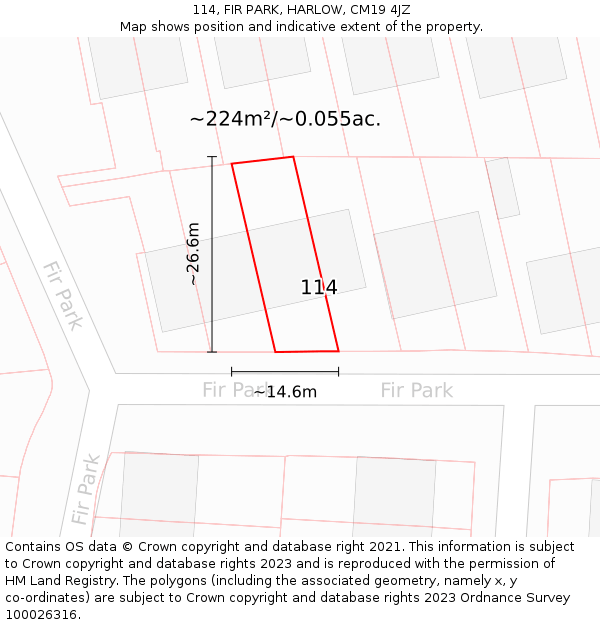 114, FIR PARK, HARLOW, CM19 4JZ: Plot and title map