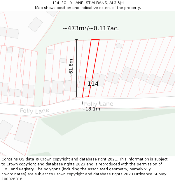 114, FOLLY LANE, ST ALBANS, AL3 5JH: Plot and title map