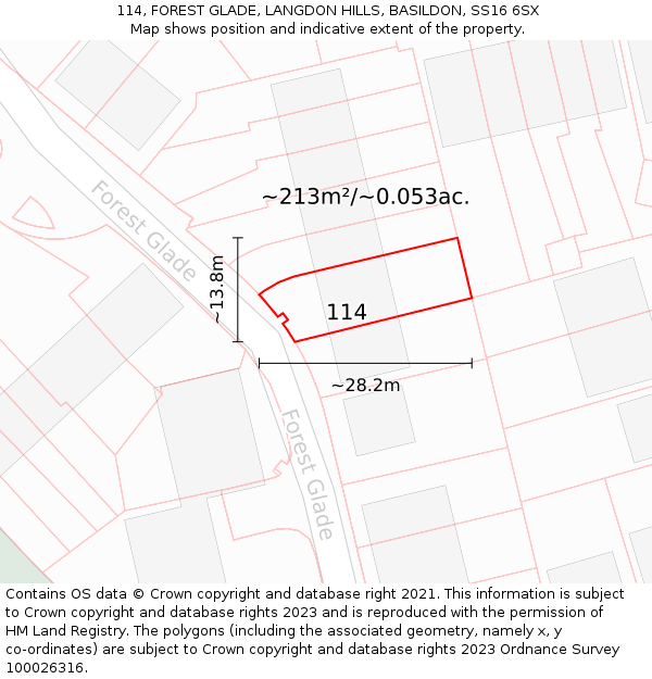 114, FOREST GLADE, LANGDON HILLS, BASILDON, SS16 6SX: Plot and title map