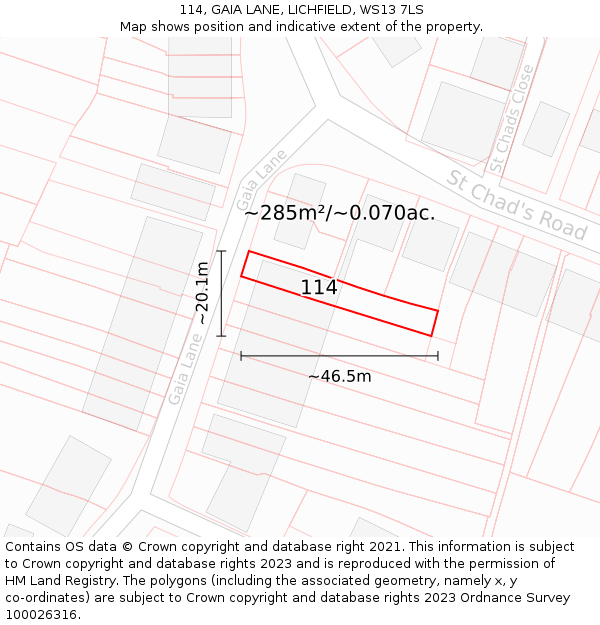 114, GAIA LANE, LICHFIELD, WS13 7LS: Plot and title map