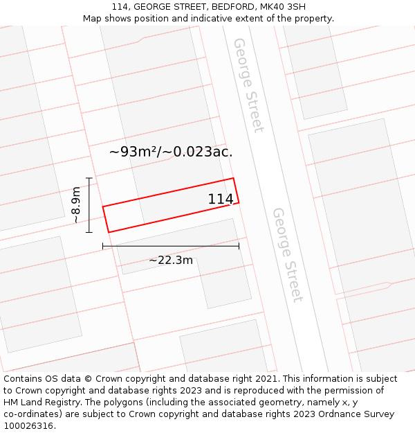 114, GEORGE STREET, BEDFORD, MK40 3SH: Plot and title map