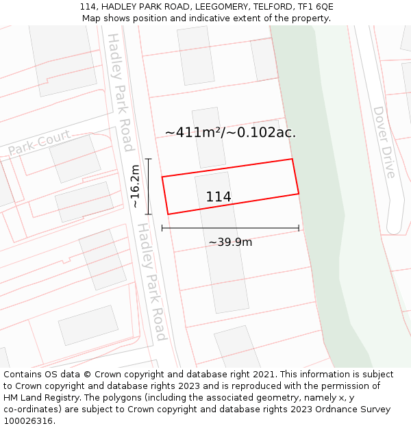 114, HADLEY PARK ROAD, LEEGOMERY, TELFORD, TF1 6QE: Plot and title map