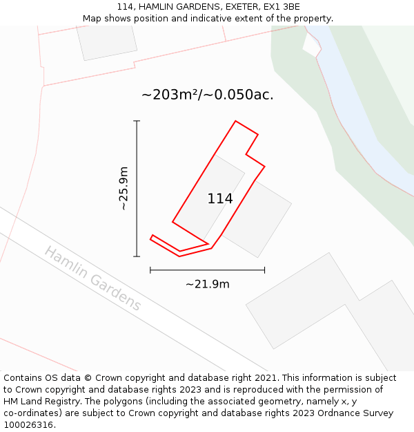 114, HAMLIN GARDENS, EXETER, EX1 3BE: Plot and title map