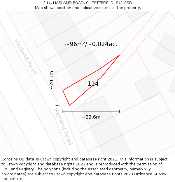 114, HASLAND ROAD, CHESTERFIELD, S41 0SD: Plot and title map