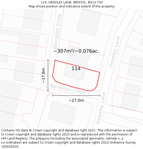 114, HEADLEY LANE, BRISTOL, BS13 7QY: Plot and title map