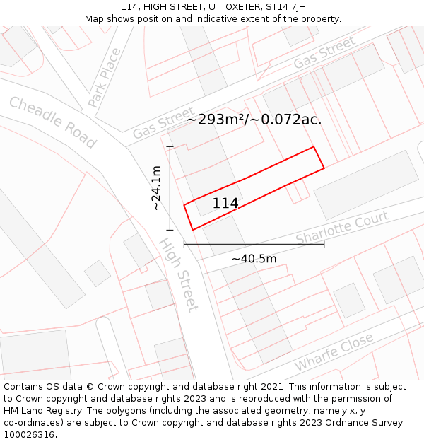 114, HIGH STREET, UTTOXETER, ST14 7JH: Plot and title map