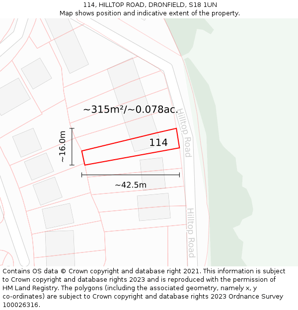 114, HILLTOP ROAD, DRONFIELD, S18 1UN: Plot and title map