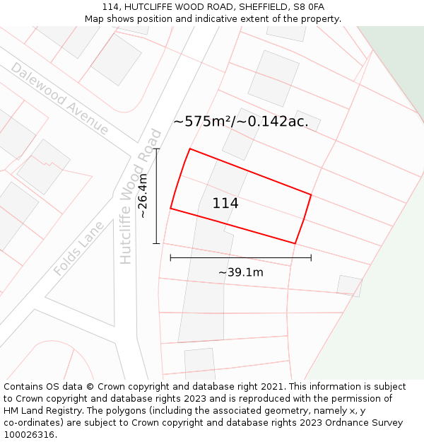 114, HUTCLIFFE WOOD ROAD, SHEFFIELD, S8 0FA: Plot and title map