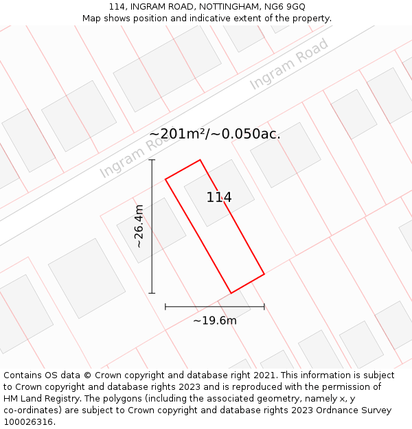 114, INGRAM ROAD, NOTTINGHAM, NG6 9GQ: Plot and title map