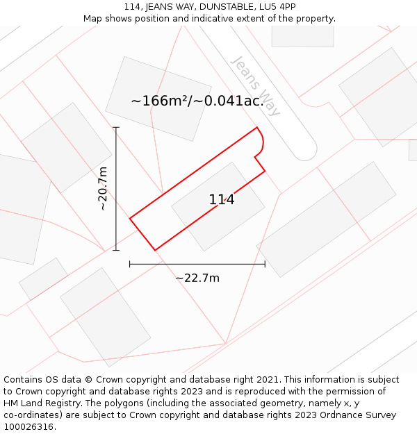 114, JEANS WAY, DUNSTABLE, LU5 4PP: Plot and title map