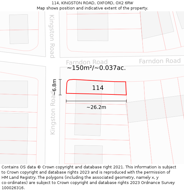 114, KINGSTON ROAD, OXFORD, OX2 6RW: Plot and title map