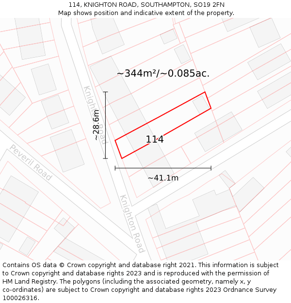 114, KNIGHTON ROAD, SOUTHAMPTON, SO19 2FN: Plot and title map