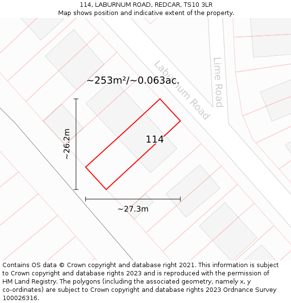 114, LABURNUM ROAD, REDCAR, TS10 3LR: Plot and title map