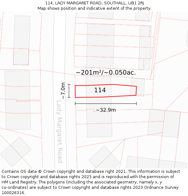 114, LADY MARGARET ROAD, SOUTHALL, UB1 2RJ: Plot and title map