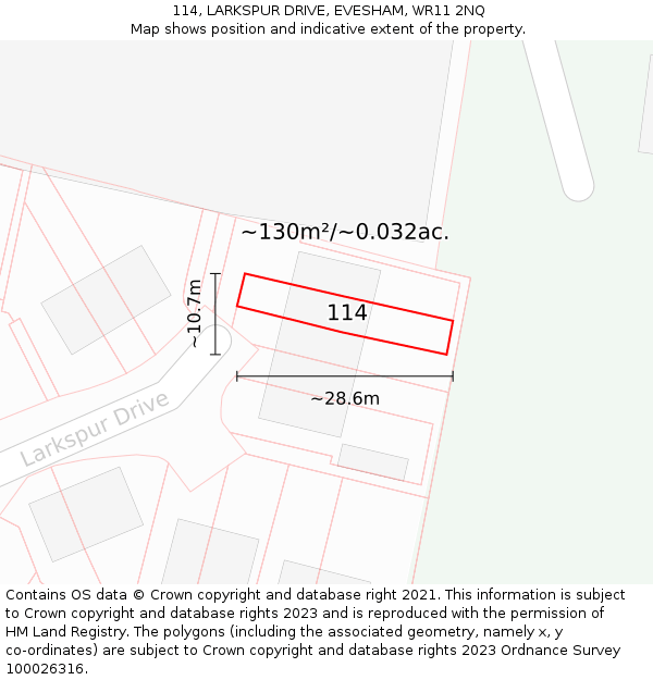 114, LARKSPUR DRIVE, EVESHAM, WR11 2NQ: Plot and title map