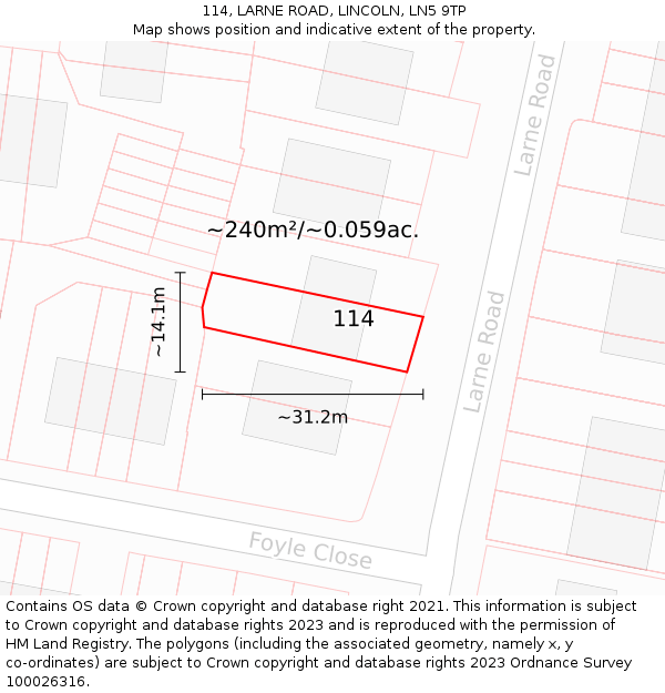 114, LARNE ROAD, LINCOLN, LN5 9TP: Plot and title map