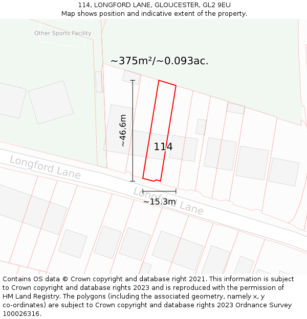 114, LONGFORD LANE, GLOUCESTER, GL2 9EU: Plot and title map