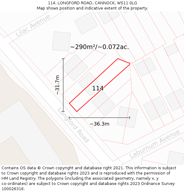 114, LONGFORD ROAD, CANNOCK, WS11 0LG: Plot and title map