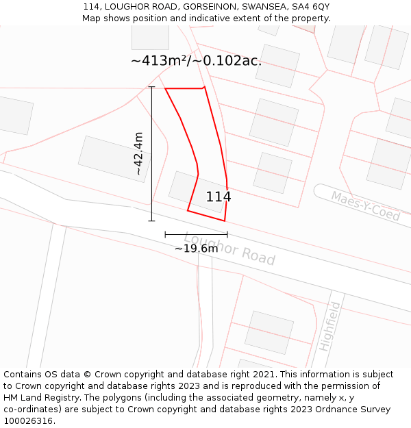 114, LOUGHOR ROAD, GORSEINON, SWANSEA, SA4 6QY: Plot and title map