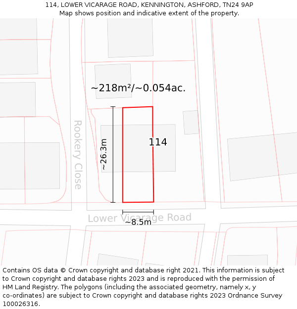 114, LOWER VICARAGE ROAD, KENNINGTON, ASHFORD, TN24 9AP: Plot and title map