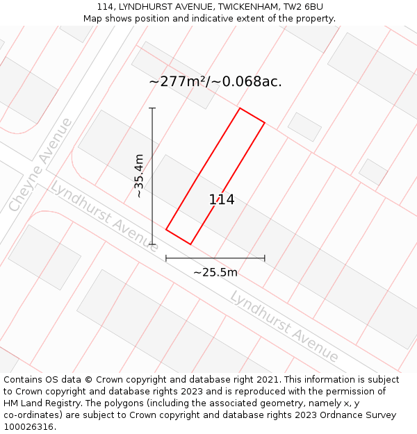 114, LYNDHURST AVENUE, TWICKENHAM, TW2 6BU: Plot and title map