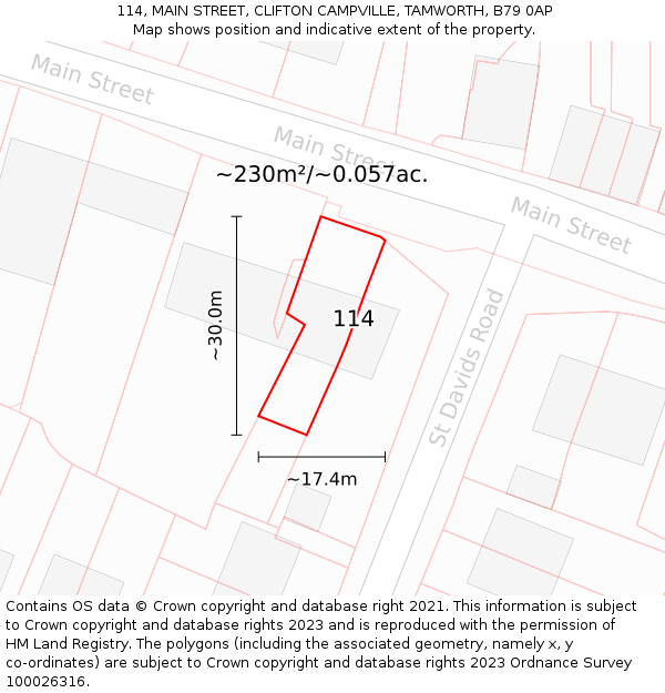 114, MAIN STREET, CLIFTON CAMPVILLE, TAMWORTH, B79 0AP: Plot and title map