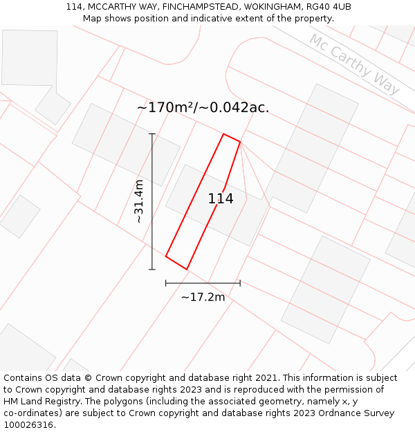 114, MCCARTHY WAY, FINCHAMPSTEAD, WOKINGHAM, RG40 4UB: Plot and title map