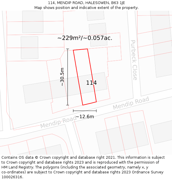 114, MENDIP ROAD, HALESOWEN, B63 1JE: Plot and title map