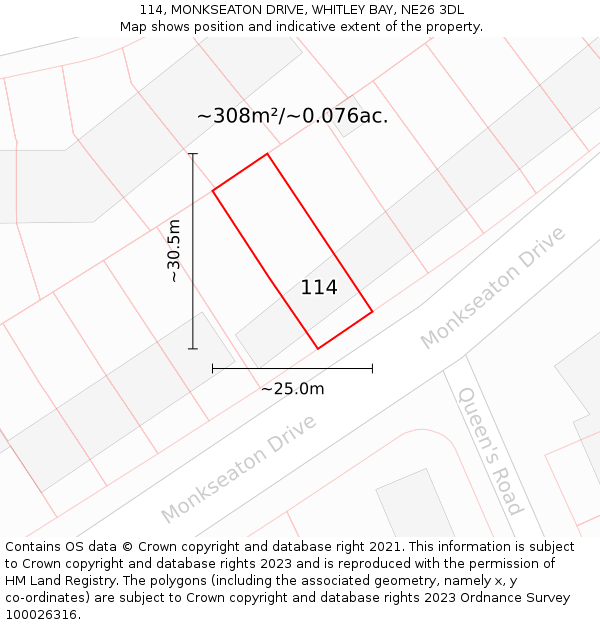 114, MONKSEATON DRIVE, WHITLEY BAY, NE26 3DL: Plot and title map