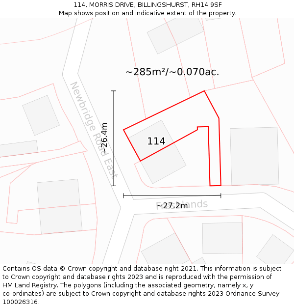 114, MORRIS DRIVE, BILLINGSHURST, RH14 9SF: Plot and title map