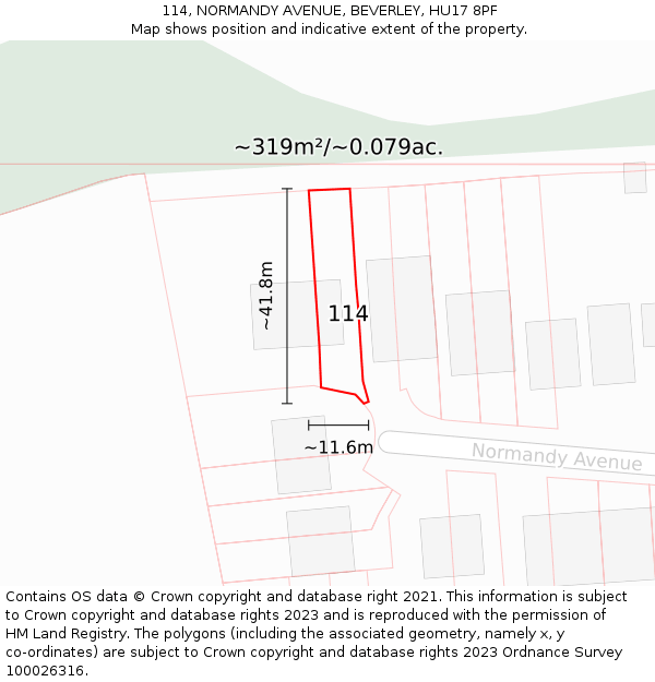 114, NORMANDY AVENUE, BEVERLEY, HU17 8PF: Plot and title map