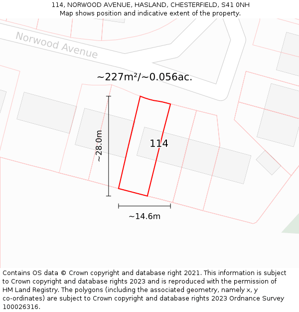 114, NORWOOD AVENUE, HASLAND, CHESTERFIELD, S41 0NH: Plot and title map