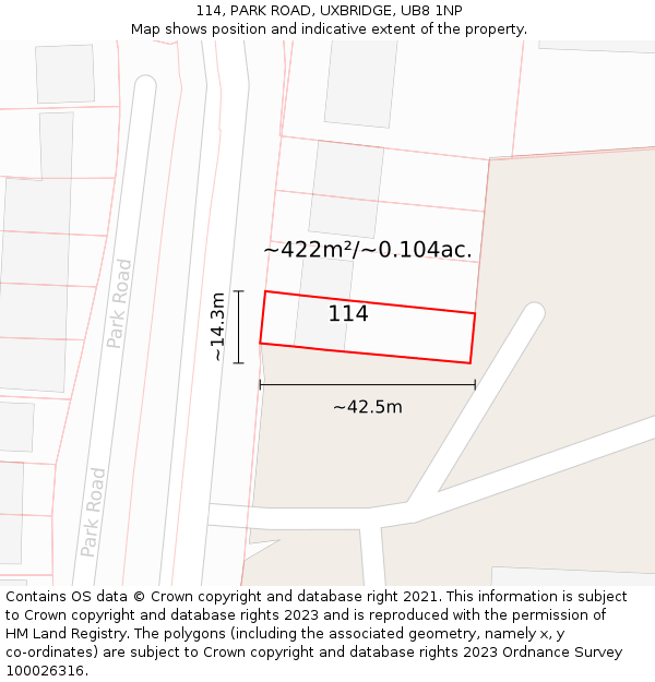 114, PARK ROAD, UXBRIDGE, UB8 1NP: Plot and title map