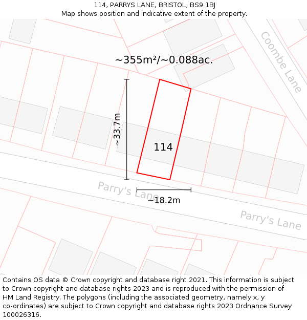 114, PARRYS LANE, BRISTOL, BS9 1BJ: Plot and title map