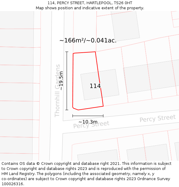 114, PERCY STREET, HARTLEPOOL, TS26 0HT: Plot and title map