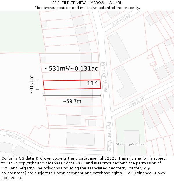 114, PINNER VIEW, HARROW, HA1 4RL: Plot and title map