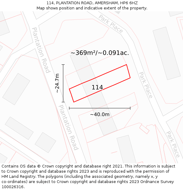 114, PLANTATION ROAD, AMERSHAM, HP6 6HZ: Plot and title map