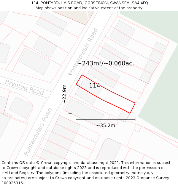 114, PONTARDULAIS ROAD, GORSEINON, SWANSEA, SA4 4FQ: Plot and title map