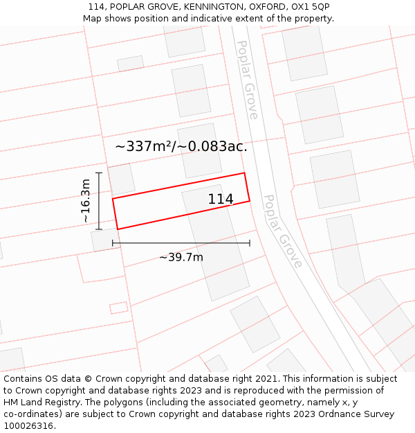 114, POPLAR GROVE, KENNINGTON, OXFORD, OX1 5QP: Plot and title map