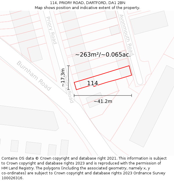 114, PRIORY ROAD, DARTFORD, DA1 2BN: Plot and title map