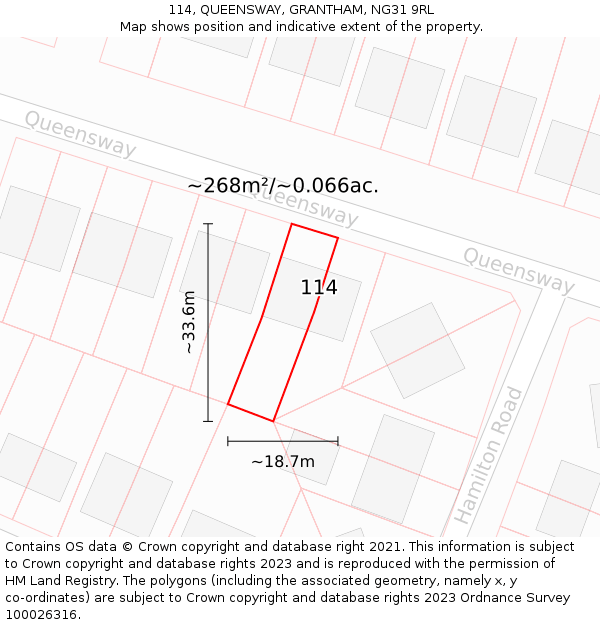 114, QUEENSWAY, GRANTHAM, NG31 9RL: Plot and title map