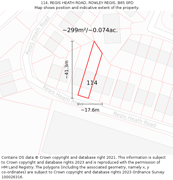 114, REGIS HEATH ROAD, ROWLEY REGIS, B65 0PD: Plot and title map