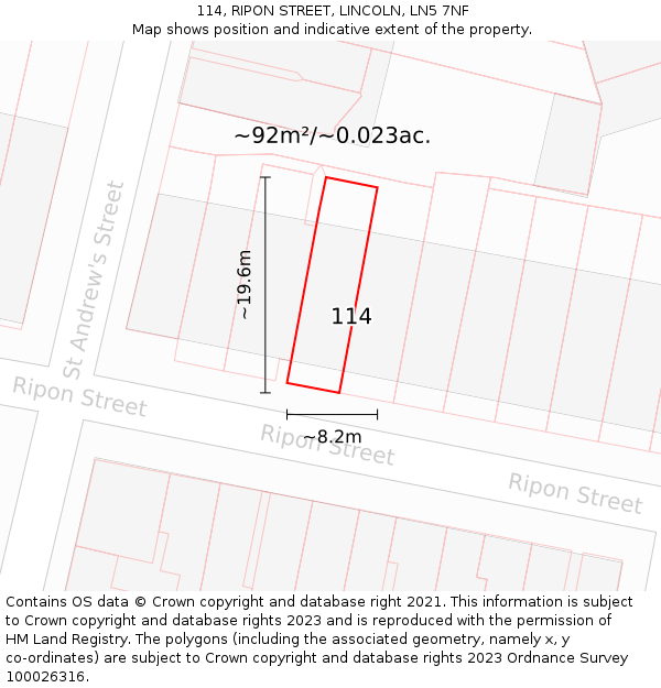 114, RIPON STREET, LINCOLN, LN5 7NF: Plot and title map