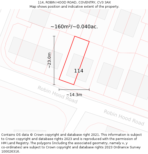 114, ROBIN HOOD ROAD, COVENTRY, CV3 3AX: Plot and title map