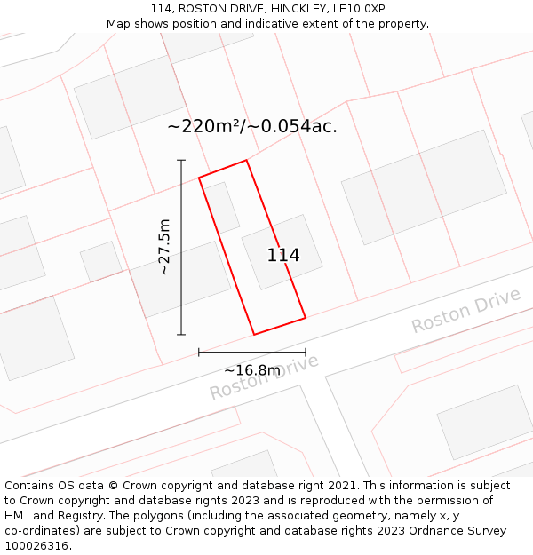 114, ROSTON DRIVE, HINCKLEY, LE10 0XP: Plot and title map