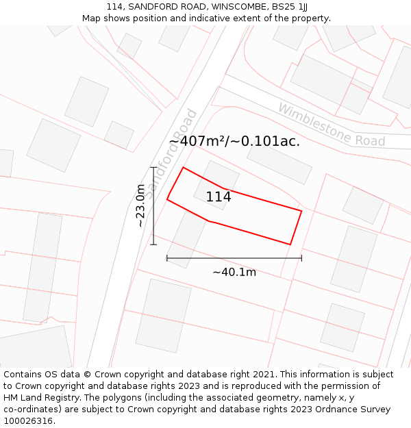 114, SANDFORD ROAD, WINSCOMBE, BS25 1JJ: Plot and title map